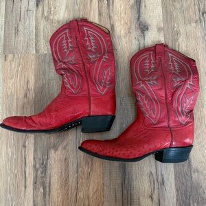 Vintage Tony Lama red ostrich leather cowboy boots Size
 10 1/2